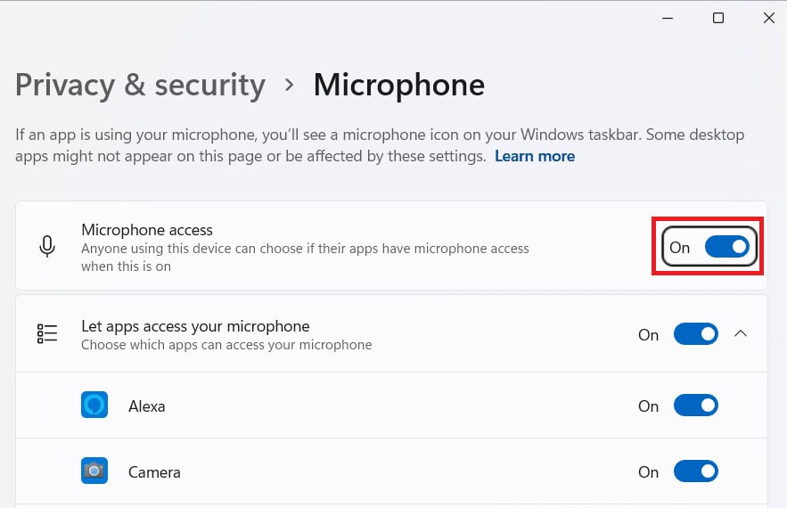 Toggle on Microphone