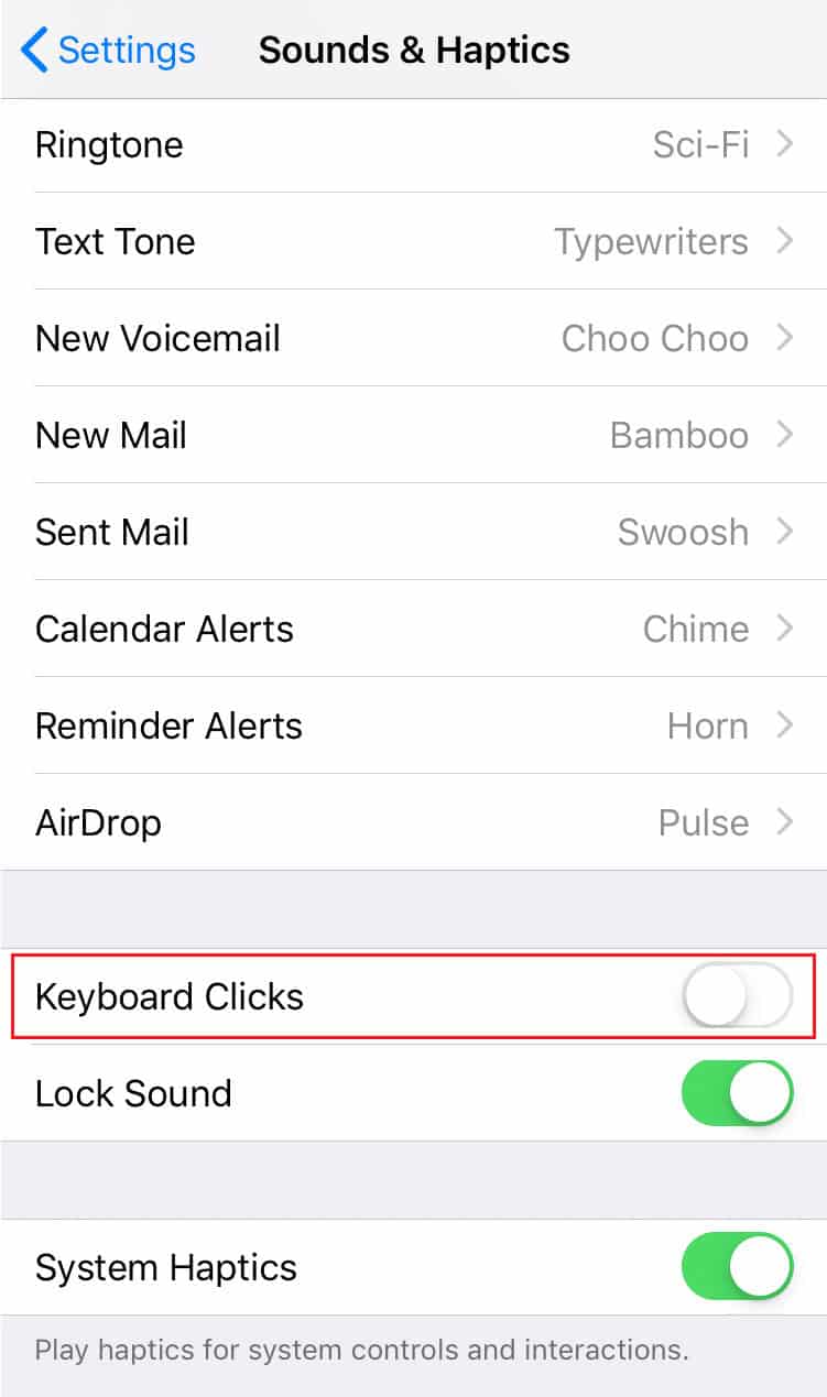 turn off the toggle for the Keyboard Clicks option | How Do I Turn Off the Dialpad Sound on My iPhone