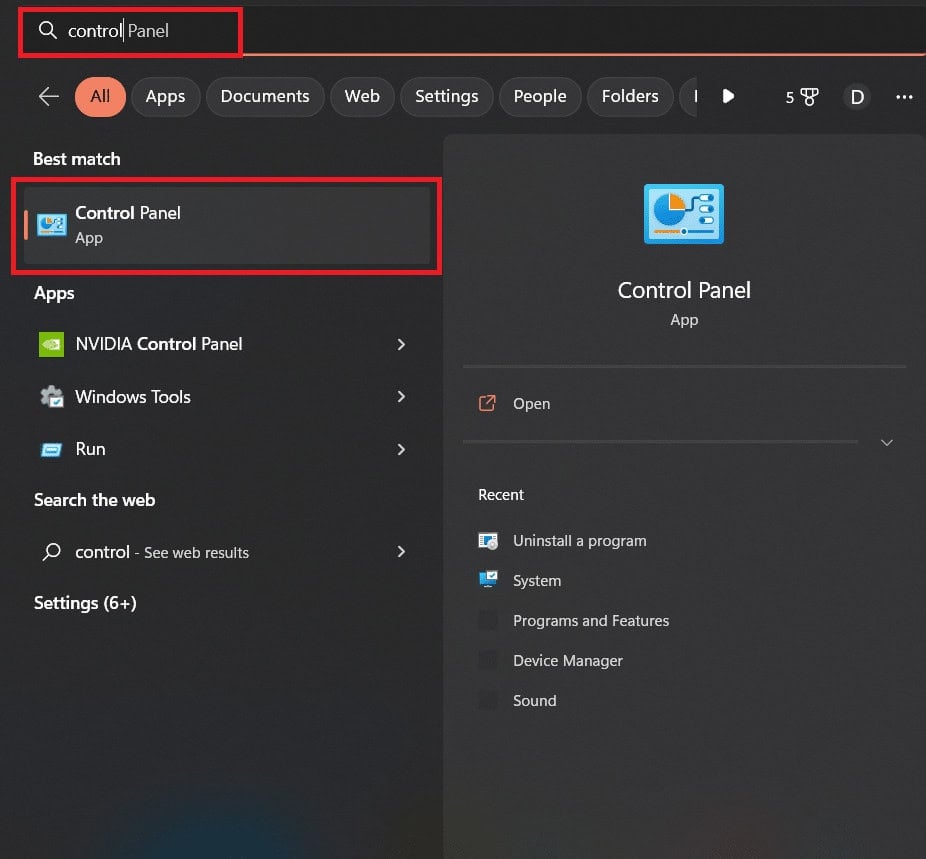 Type Control Panel in the search box and click on the result | Van 81 Valorant