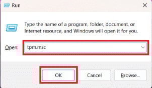 Type tpm.msc and click on OK. Fix Valorant TPM 2.0 Error in Windows 11