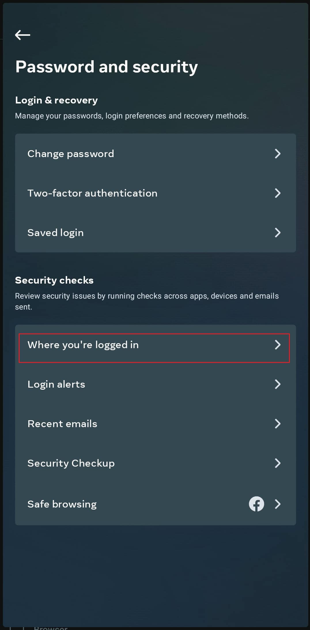 tap on Where you’re logged in option