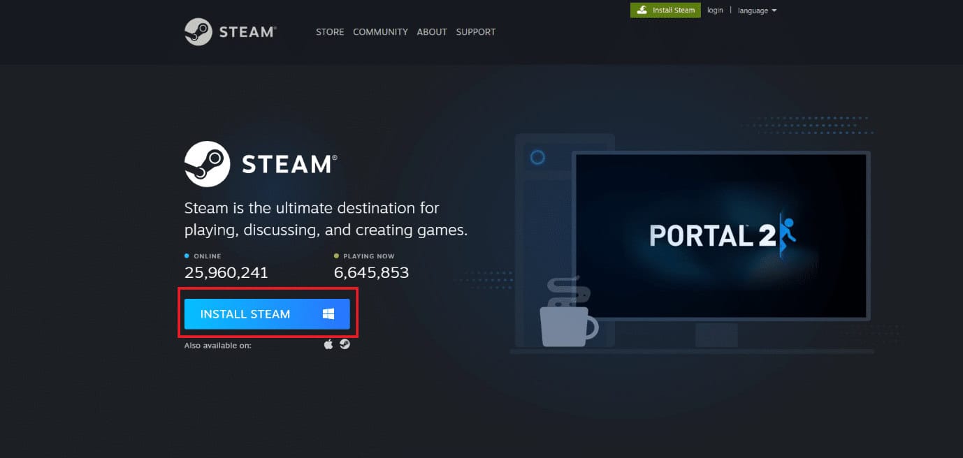 Visit the Steam official site and click on INSTALL STEAM