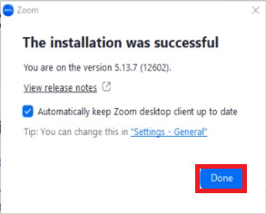 Wait till the installation is complete and then click on the Done button
