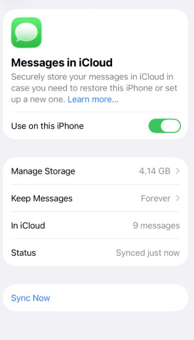 Turn on Messages in iCloud