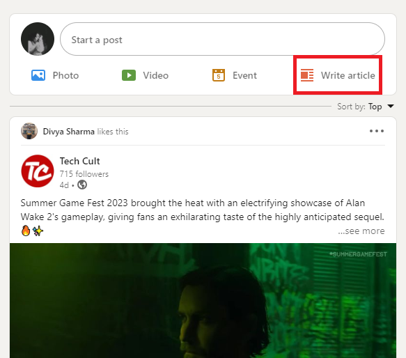 Click/Tap on Write article from your LinkedIn home page.