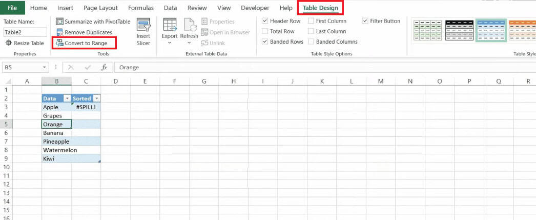 Click on Convert to Range
