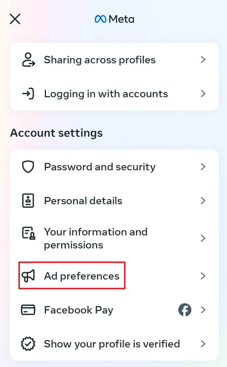 Tap on ad preferences
