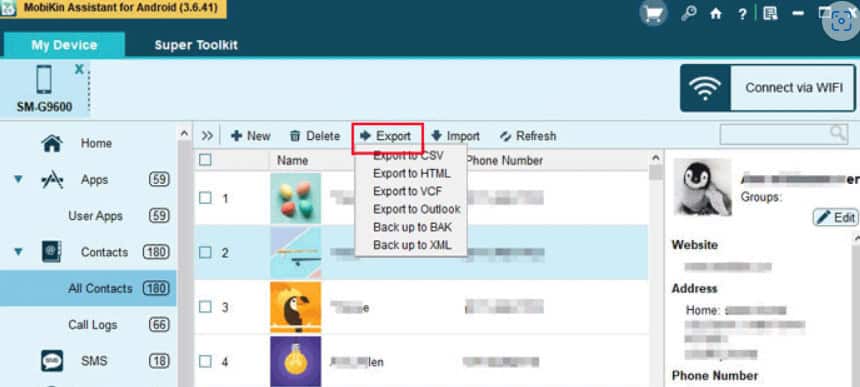 Choose Export and click export to CSV