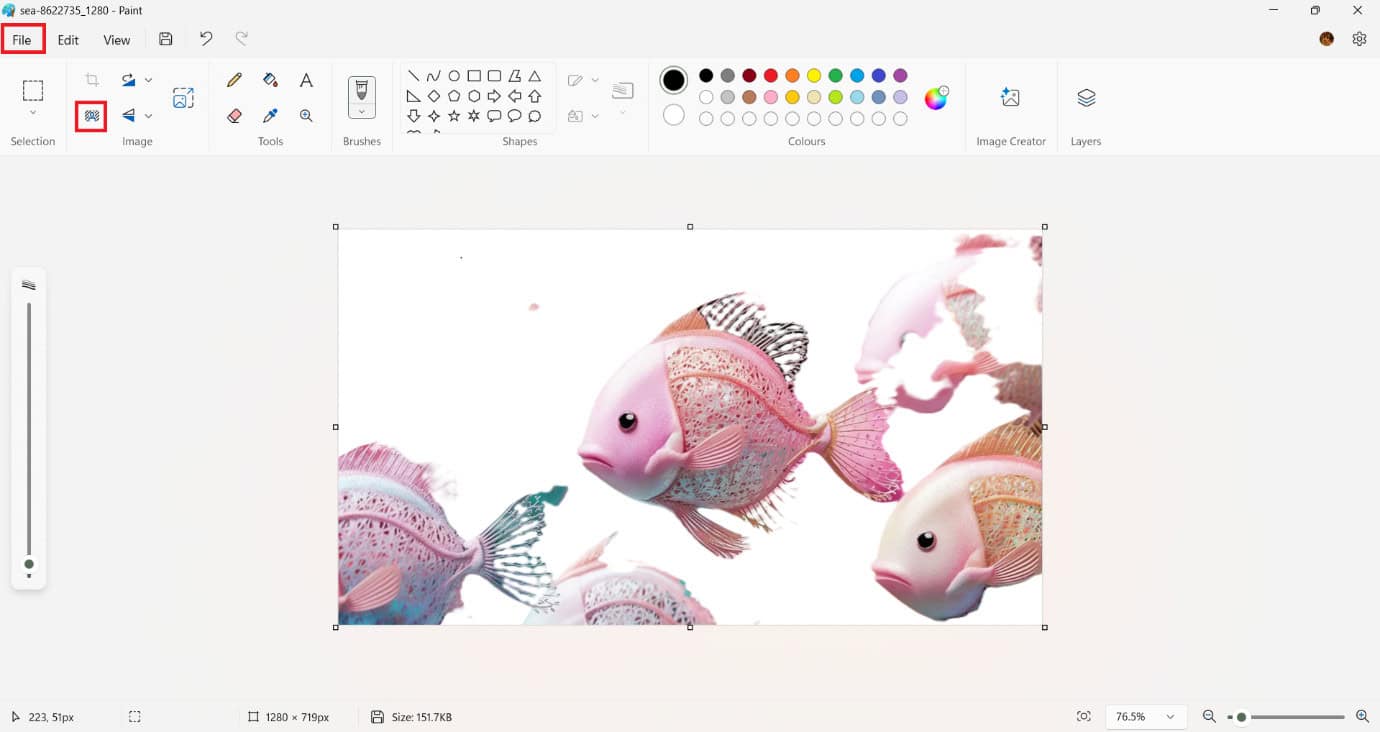 click on background remove icon 