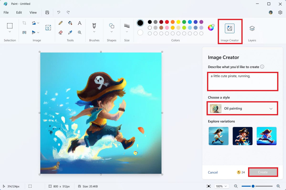 Click on Create | How to Create AI Images in Paint on Windows 11