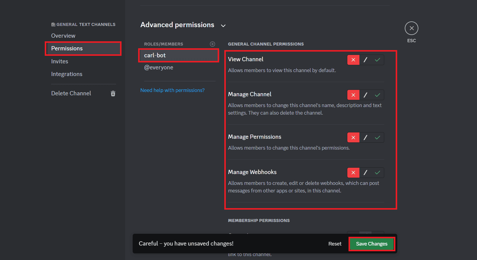 Click on Save Changes | How to Restrict a Discord Bot to One Channel