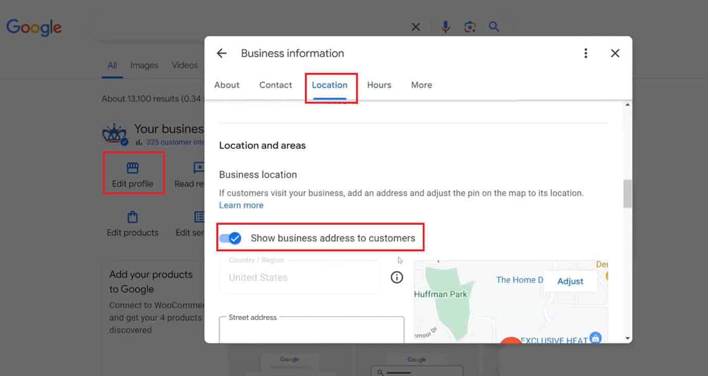 Turn the toggle on for Show business address to customers | How to Change Business Address on Google Maps