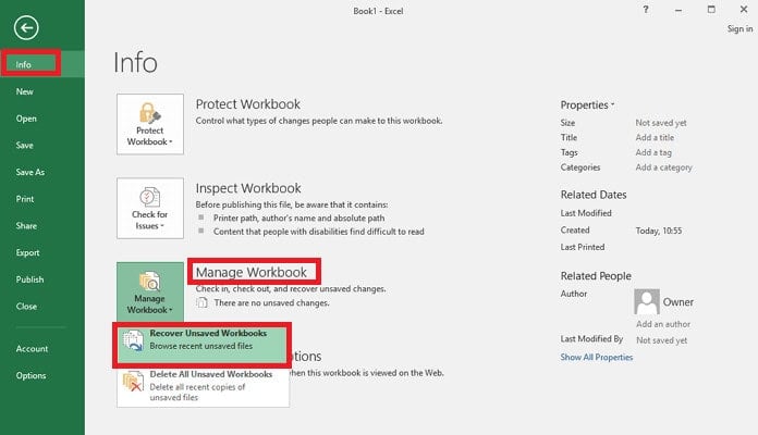 Click on Recover Unsaved Workbooks