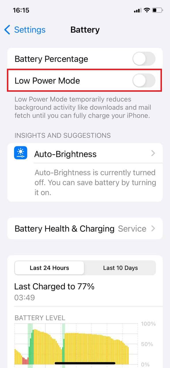 turn the toggle off for Low Power Mode