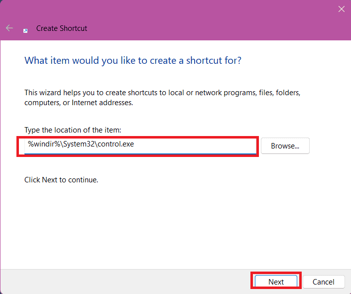 select Next | How to Open the Control Panel in Windows 10/11