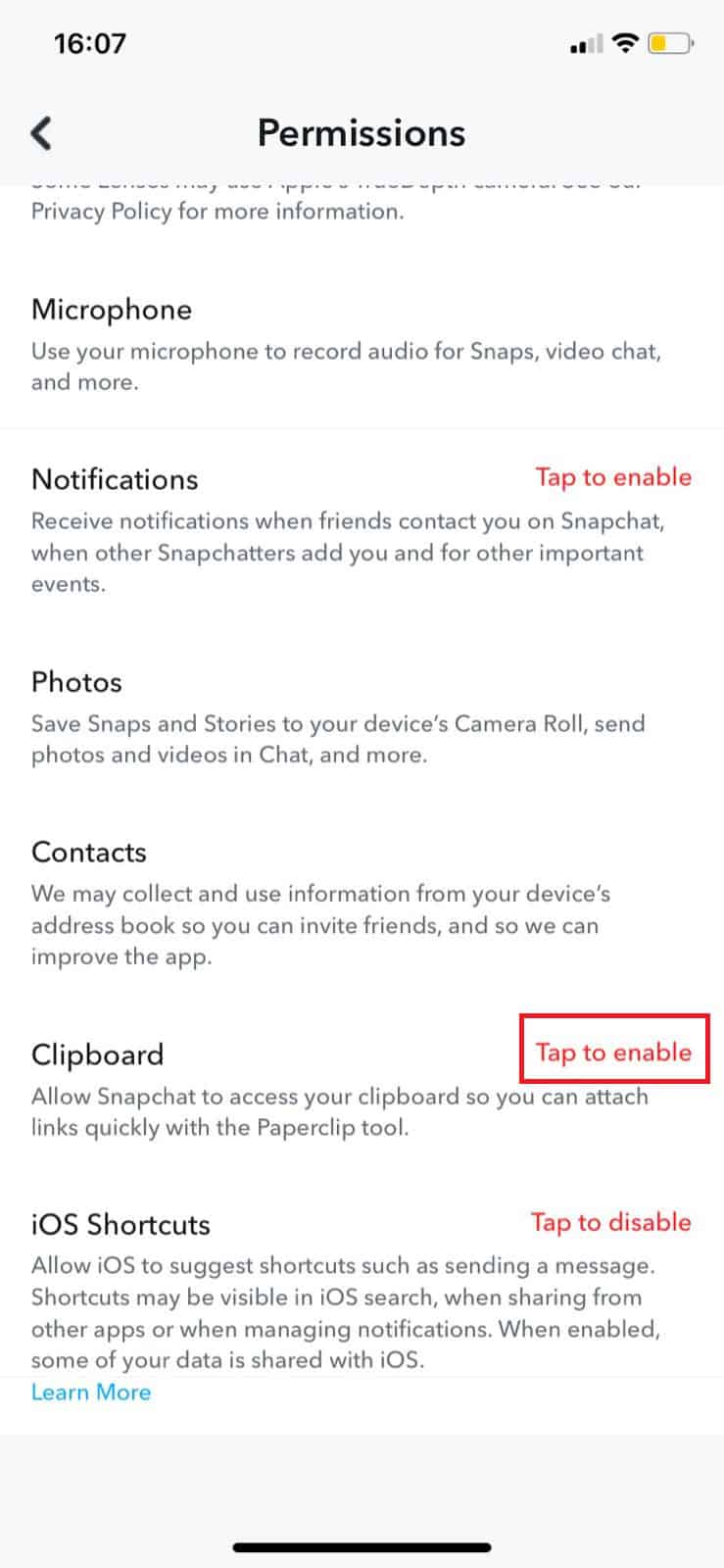 select Tap to enable 