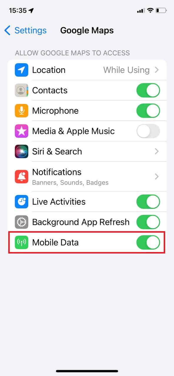 turn the toggle on for Mobile Data