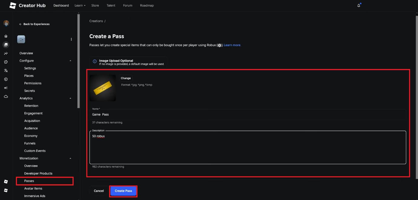 click on Create A Pass