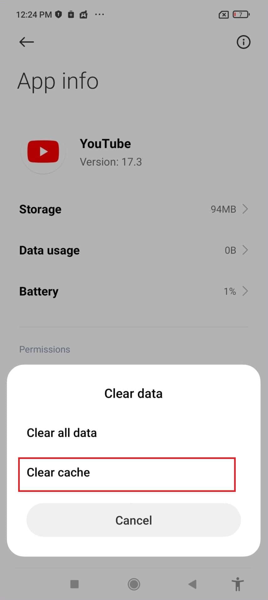 select Clear Cache