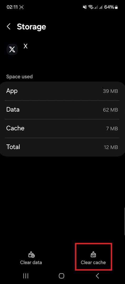 select Clear Cache