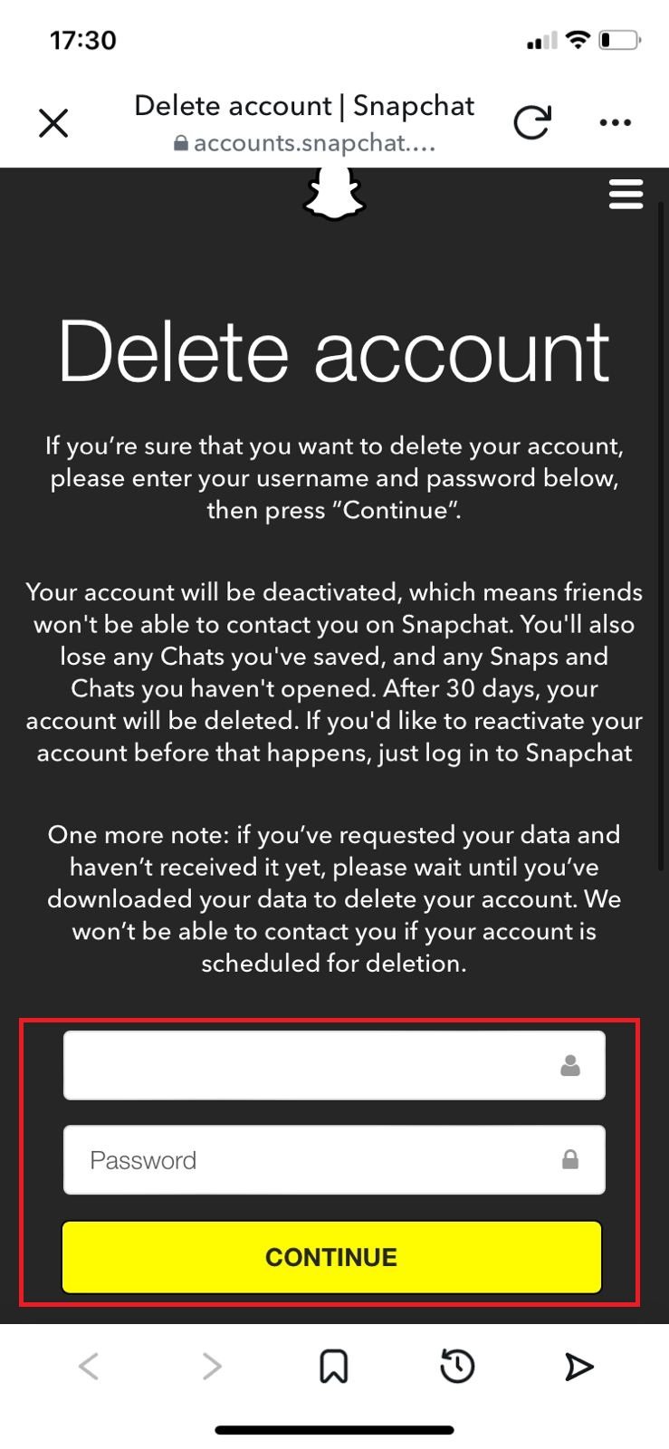 Select CONTINUE