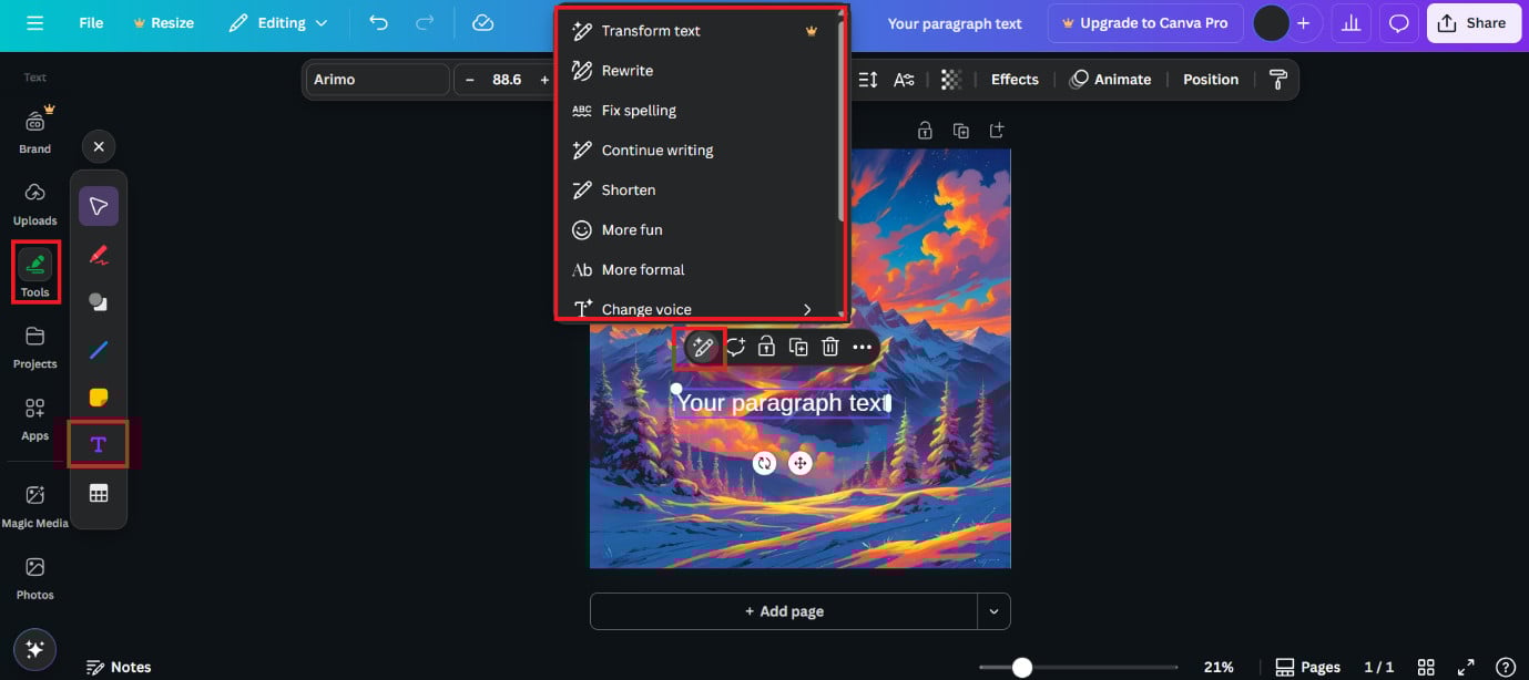 select the Magic Write icon