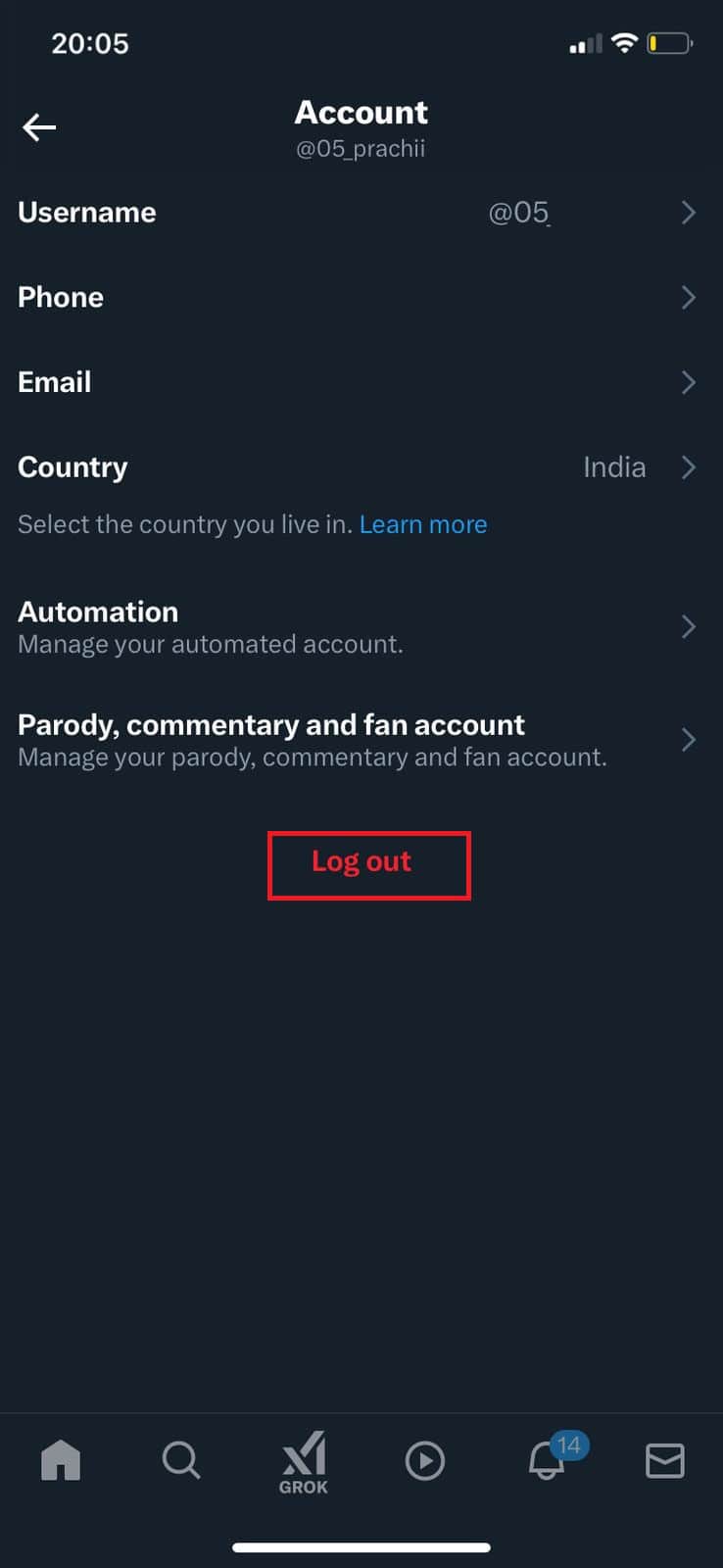 tap on Log out