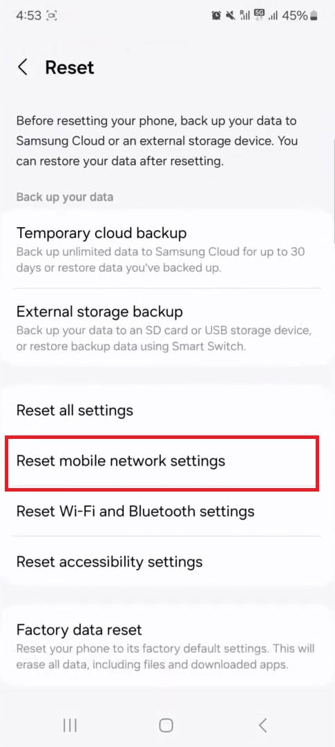 Tap on Reset mobile network settings