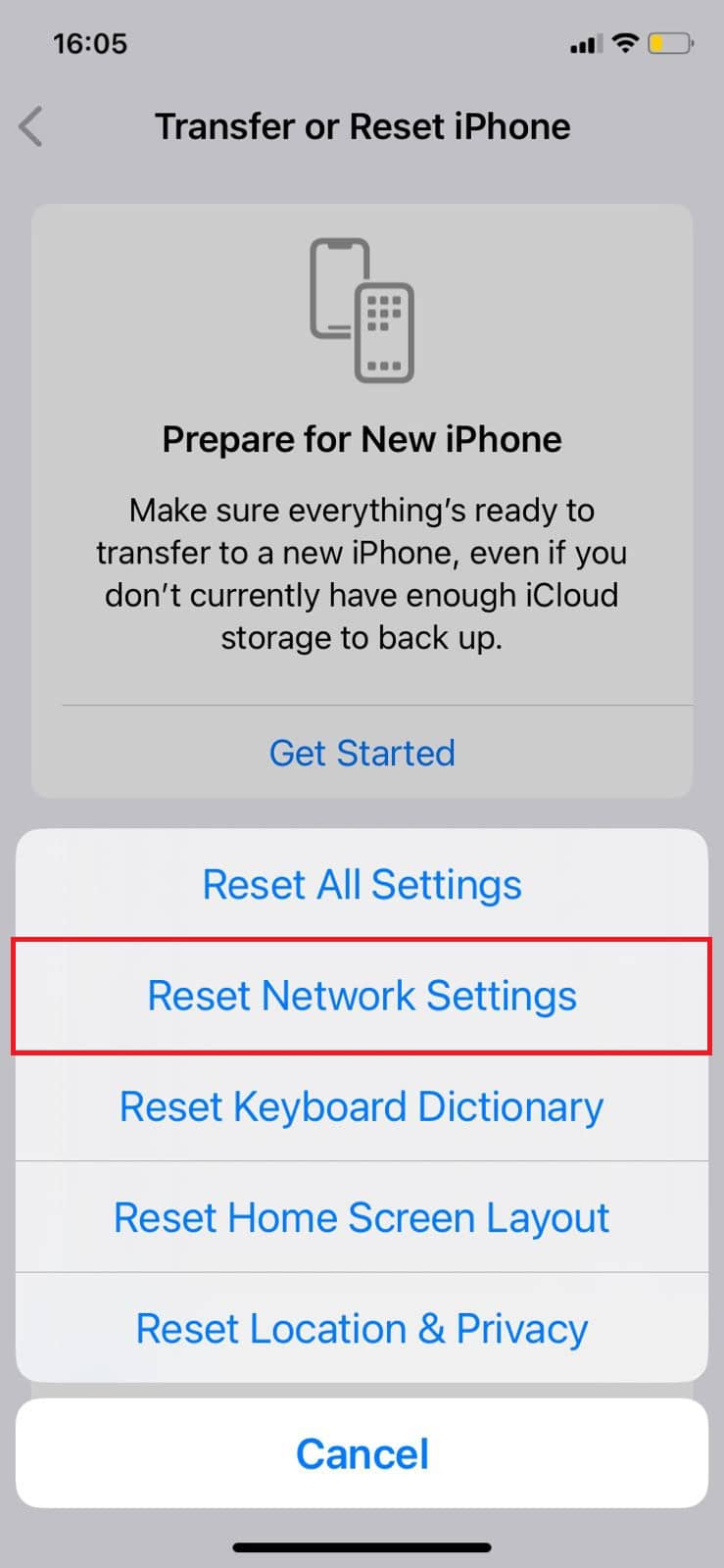 tap on Reset Network Settings | YouTube App Not Working