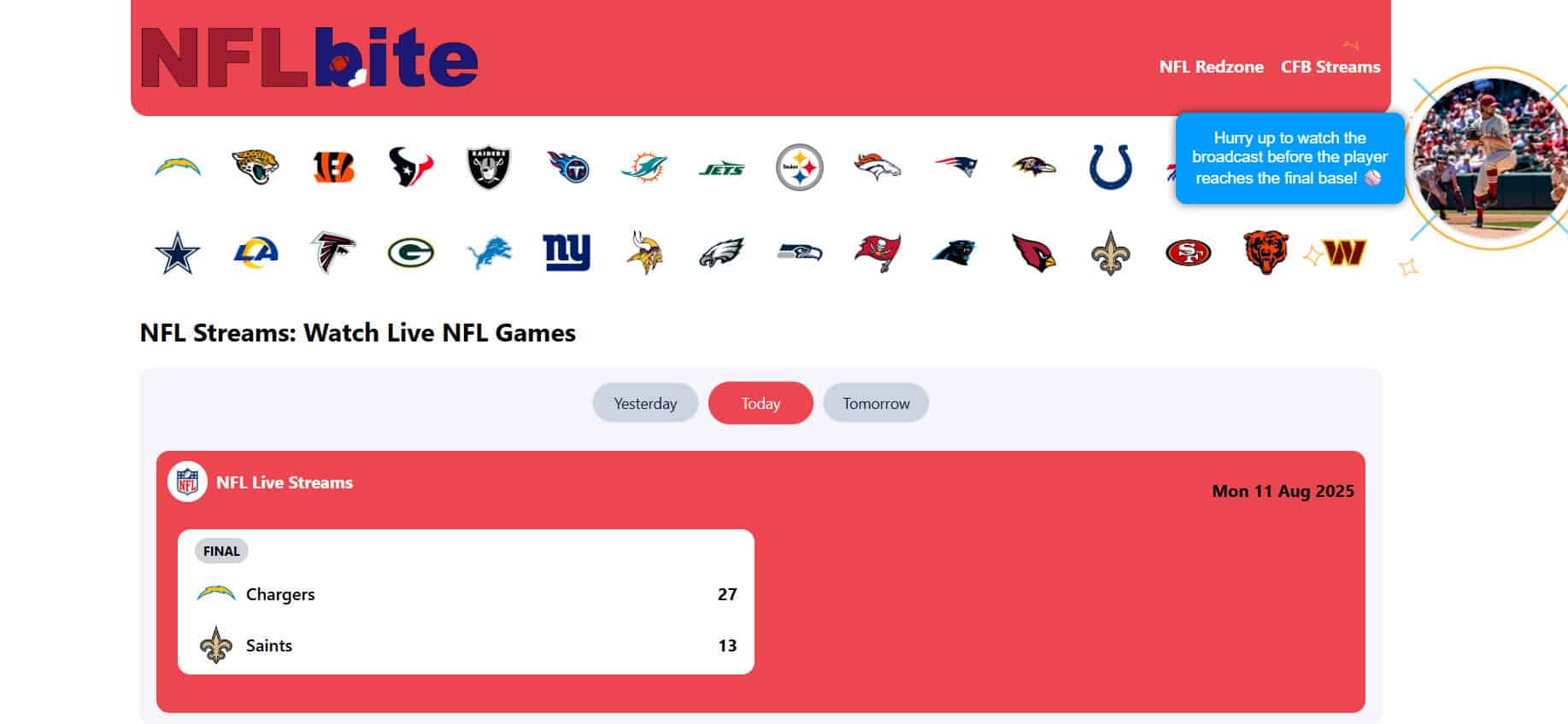 NFLBite | Best Sites for Free NFL Streaming Games