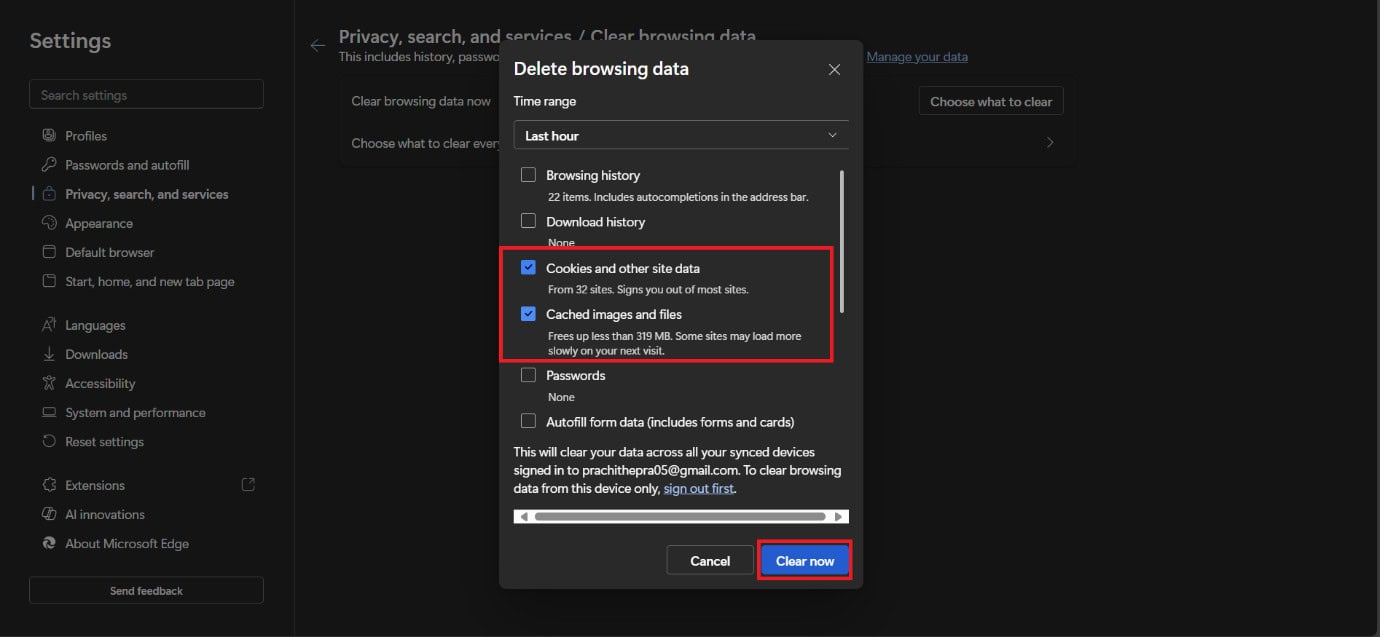 select Clear now | How to Delete Bing Search History