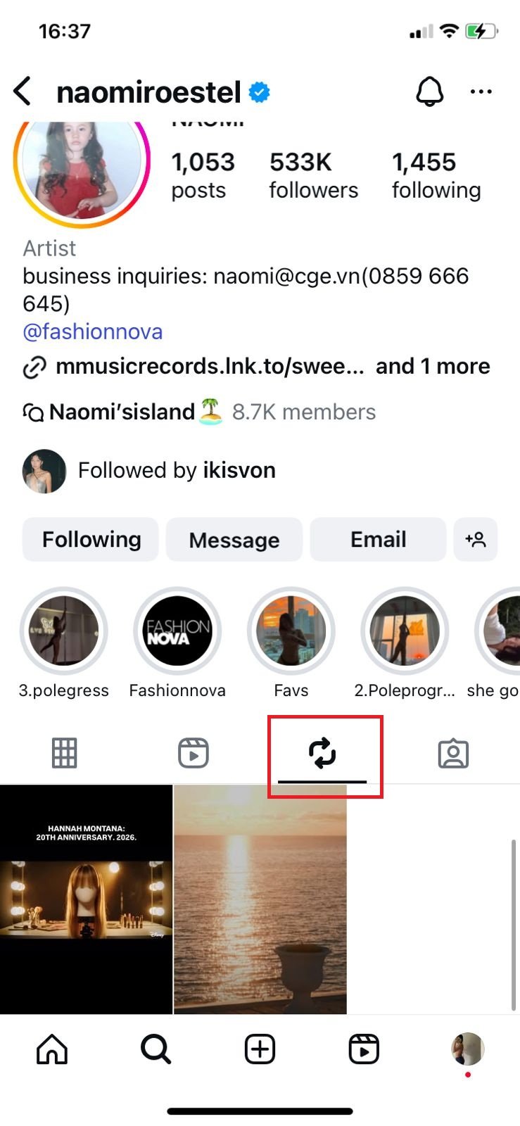 select the repost icon 