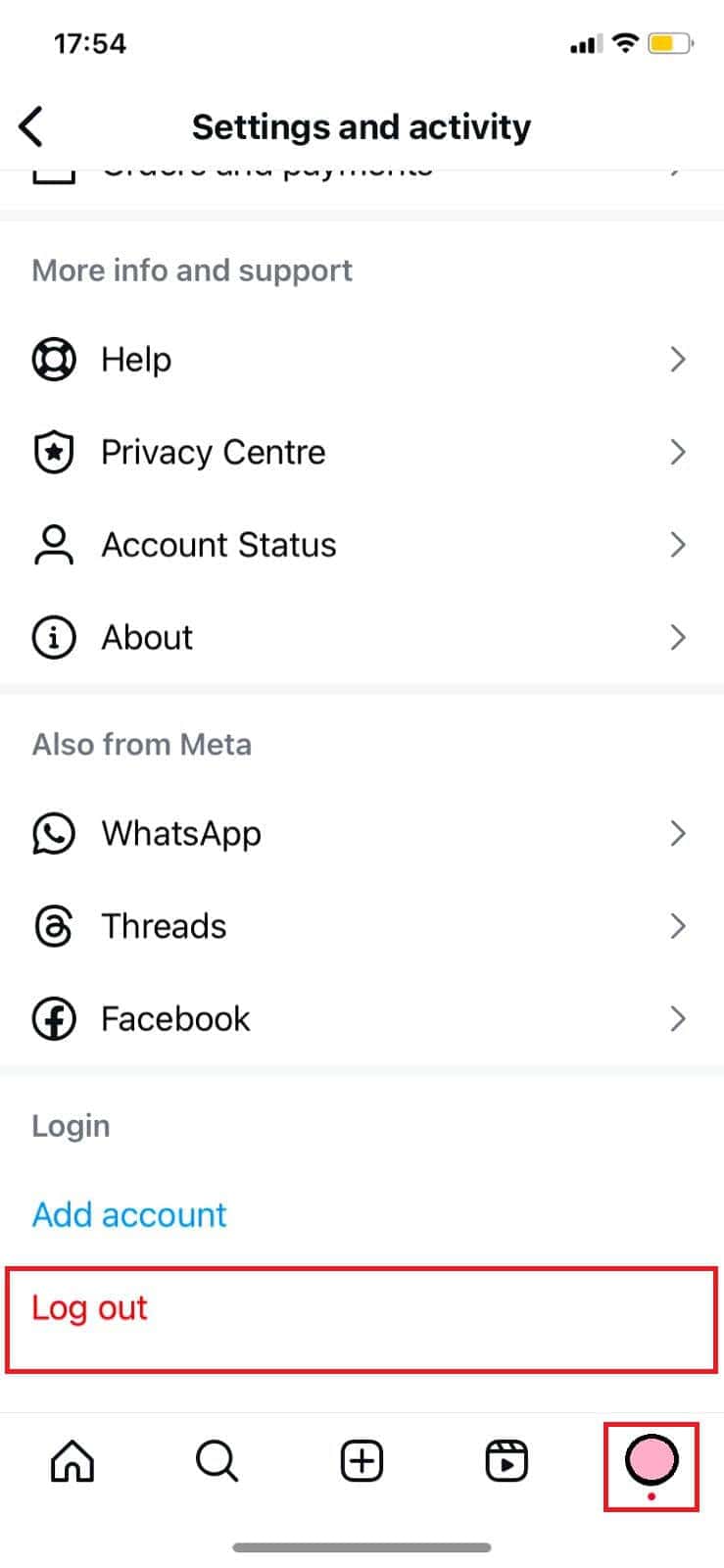 tap on Log out | Fix Instagram Comments Not Working