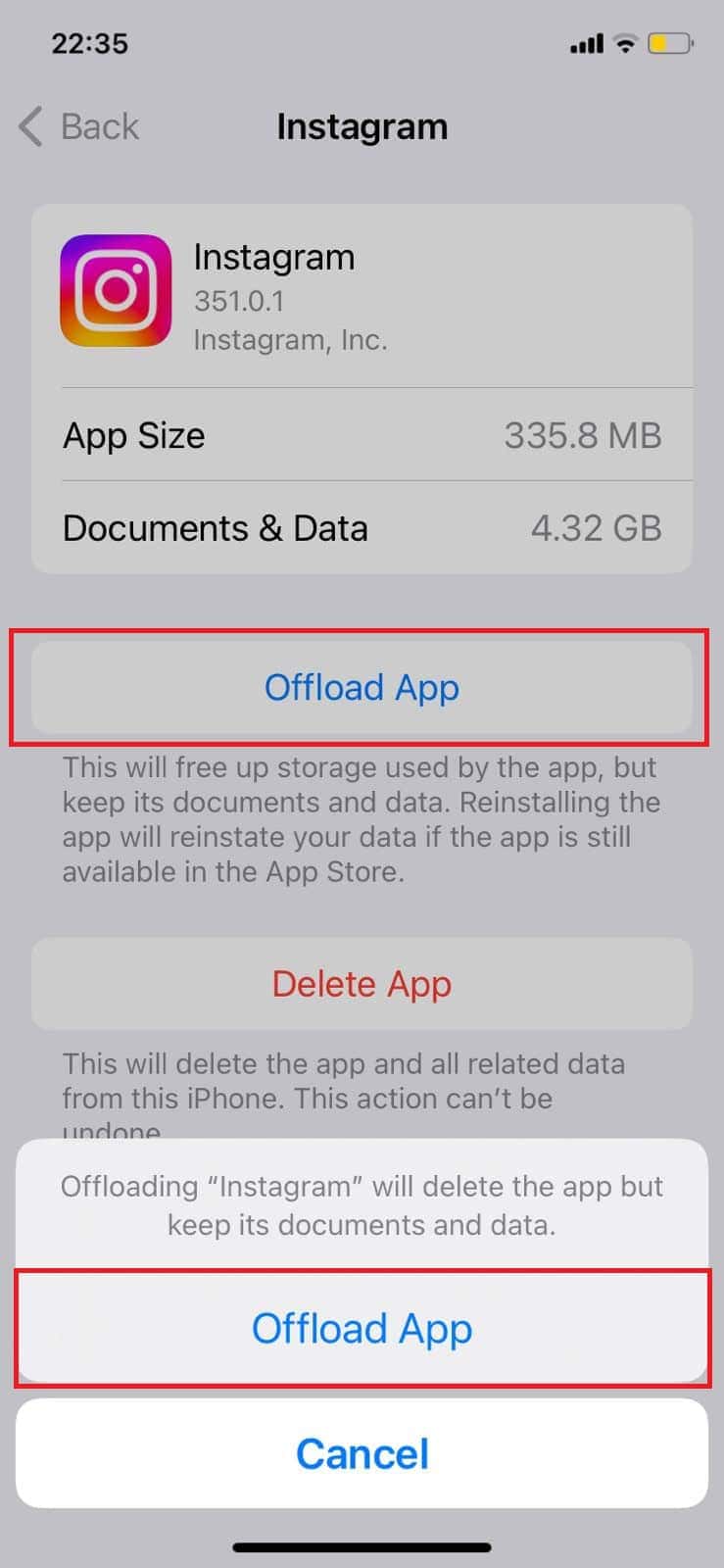 tap on Offload App