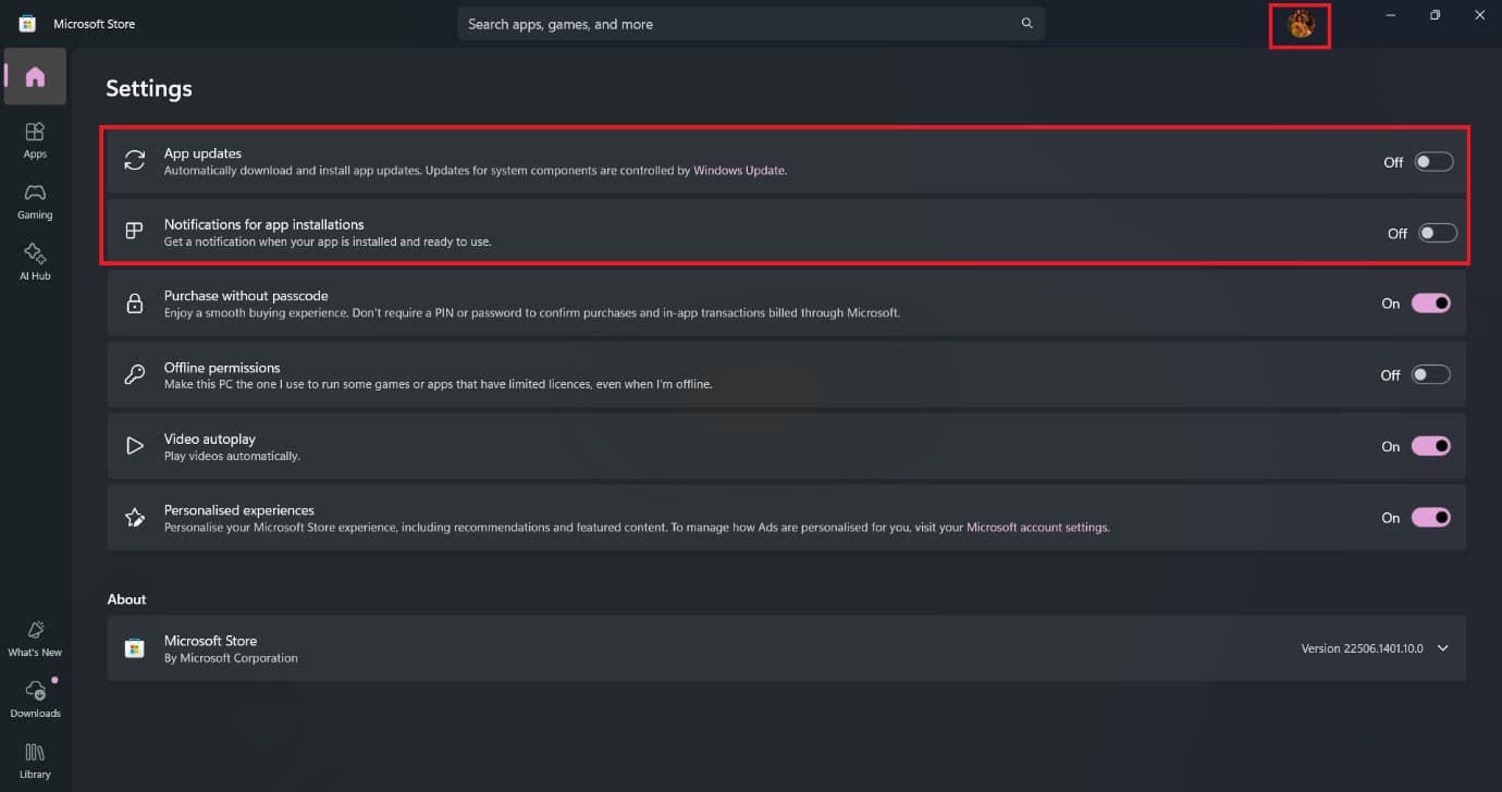 turn the toggle off for notification for app installations