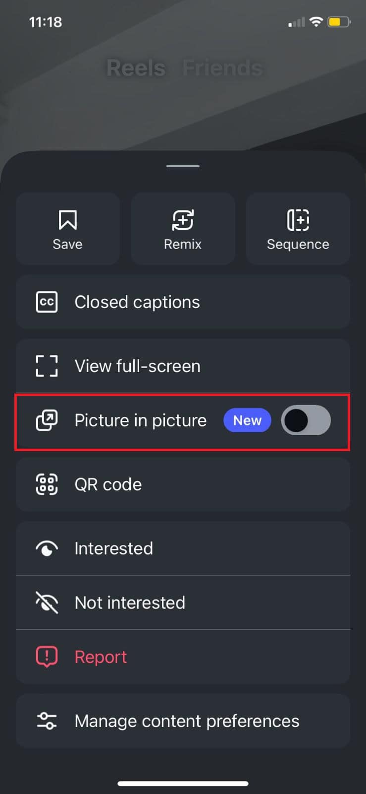turn the toggle on for Picture in picture