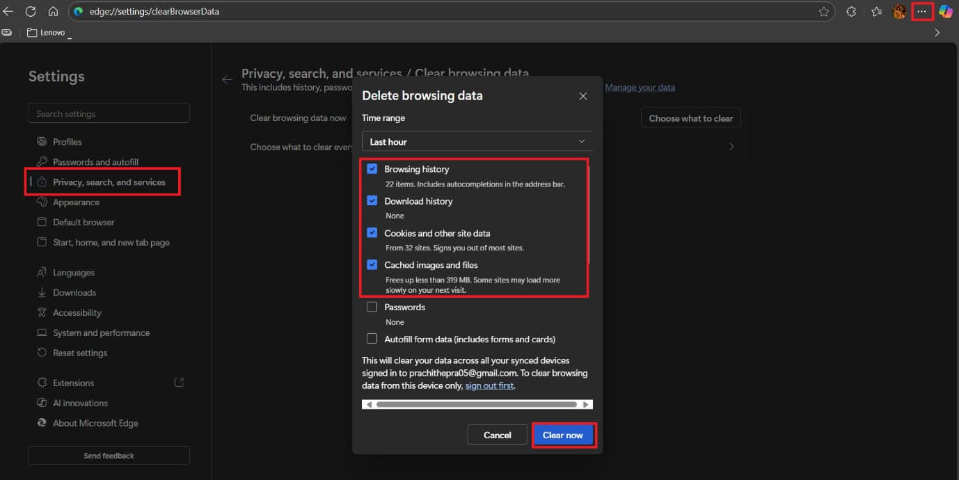 select clear now | How to Delete Bing Search History