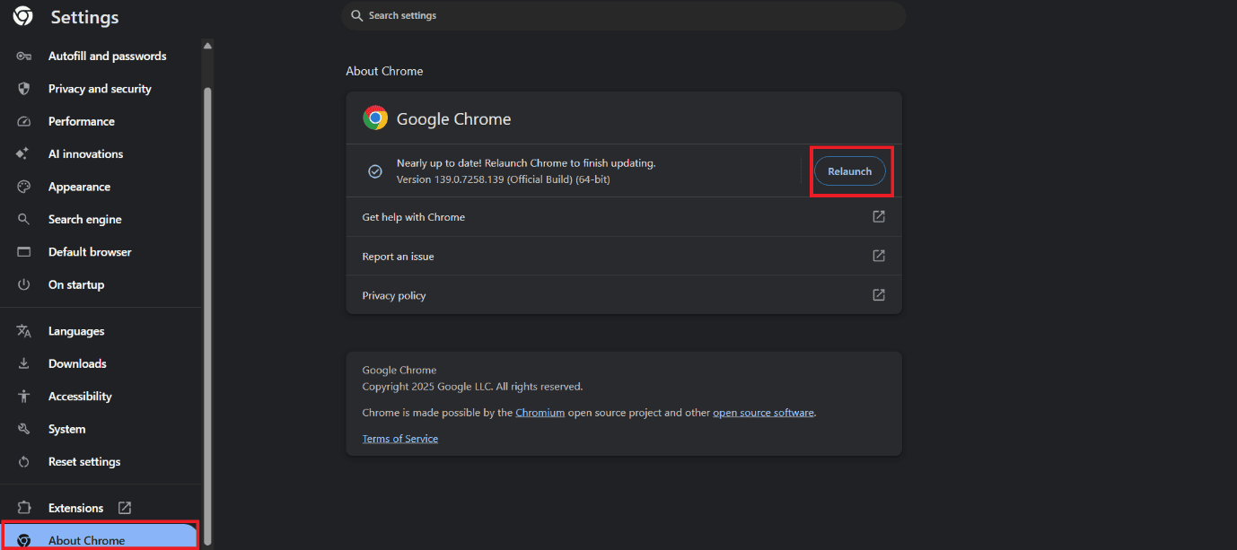 select Relaunch | Fix No Healthy Upstream Error