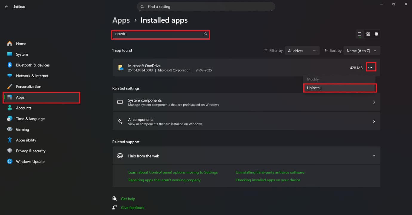select Uninstall