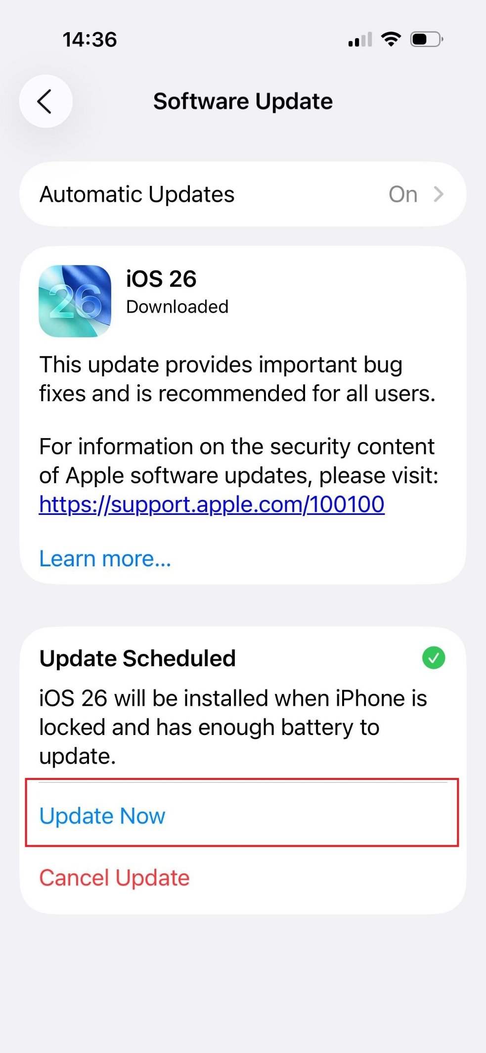 tap on Update Now