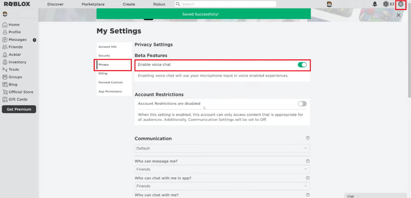 turn the toggle on for Enable voice chat