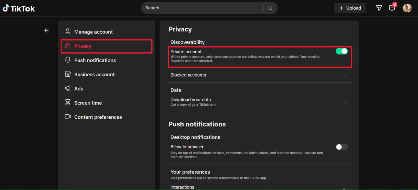 turn the toggle on for Private account
