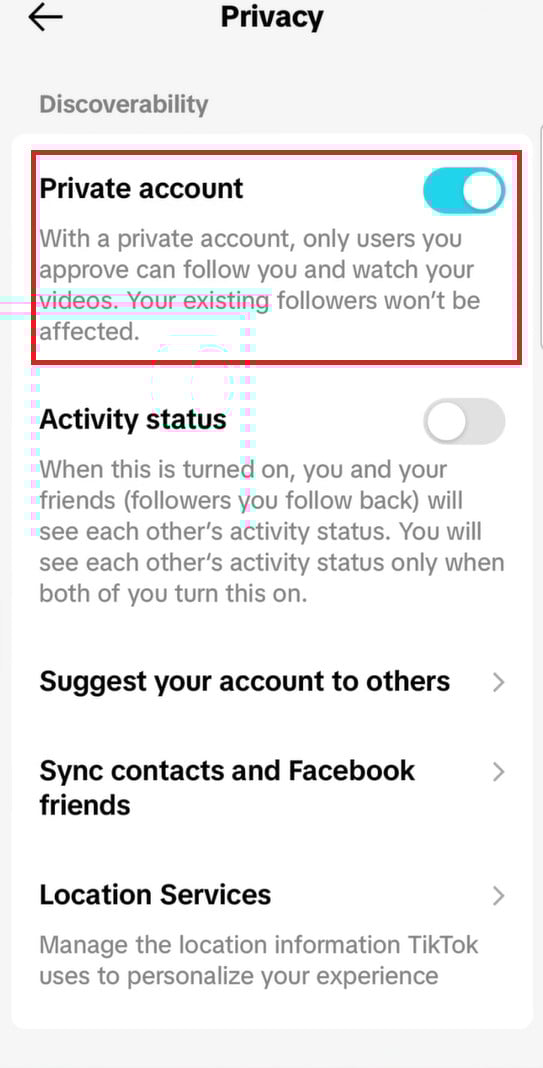 turn the toggle on for Private account