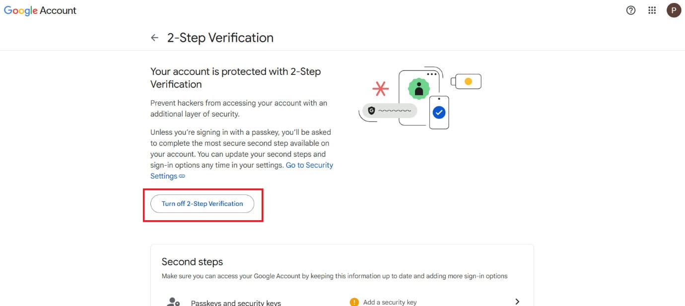 click on Turn off 2 step verification