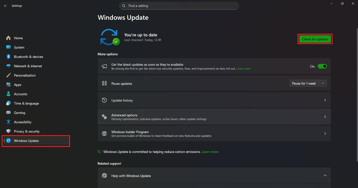 click on Check for Updates