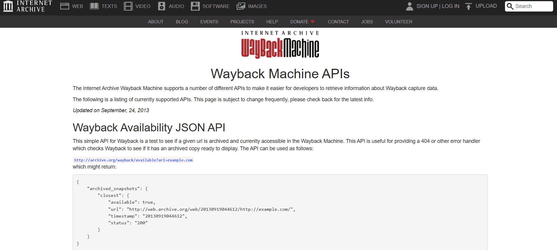 wayback machine API