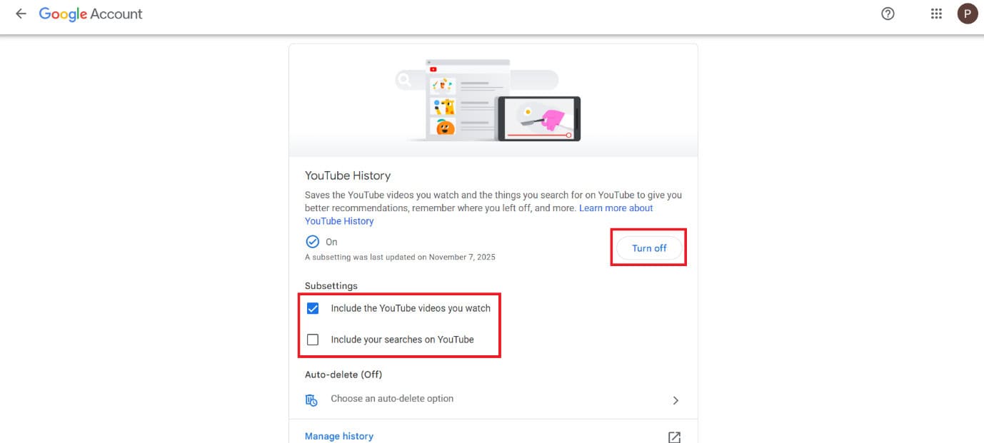 click on Turn off | How to Delete All Your Google Activity