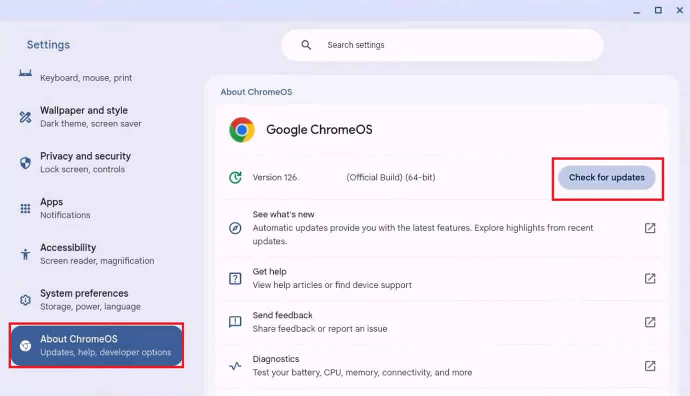 Click on Check for updates