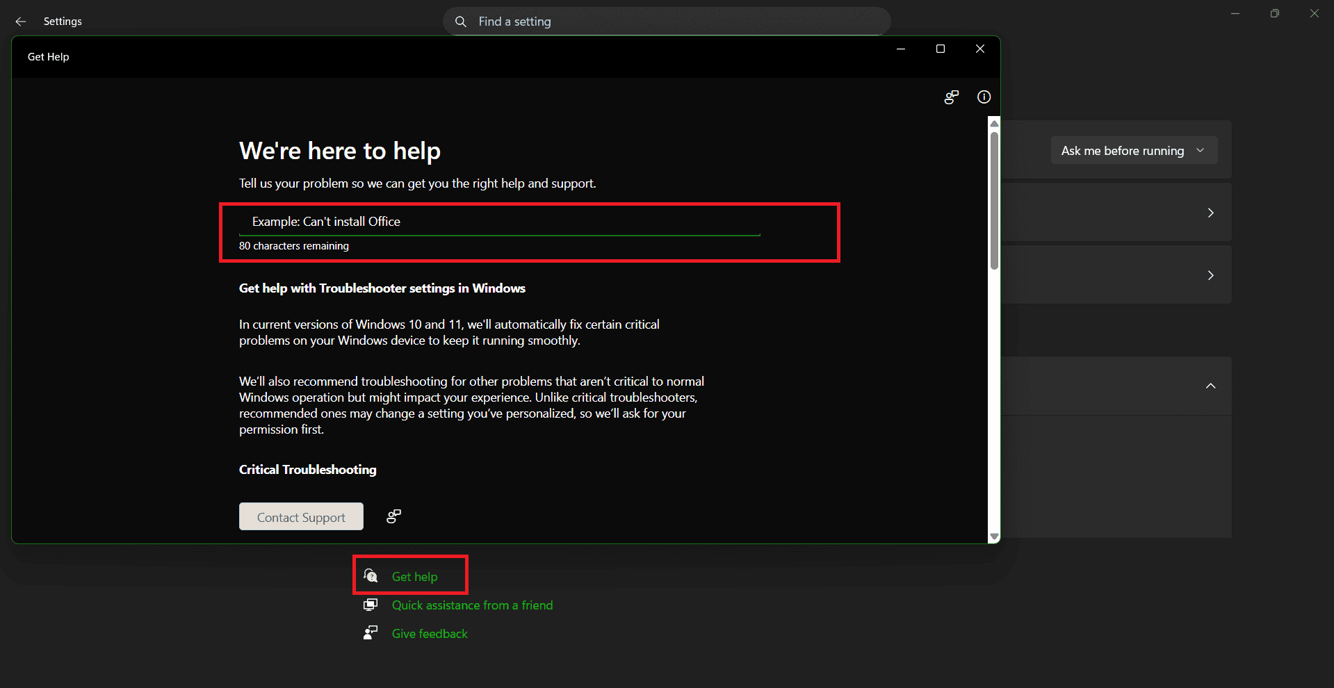 select Get help | How to Get Help in Windows 11