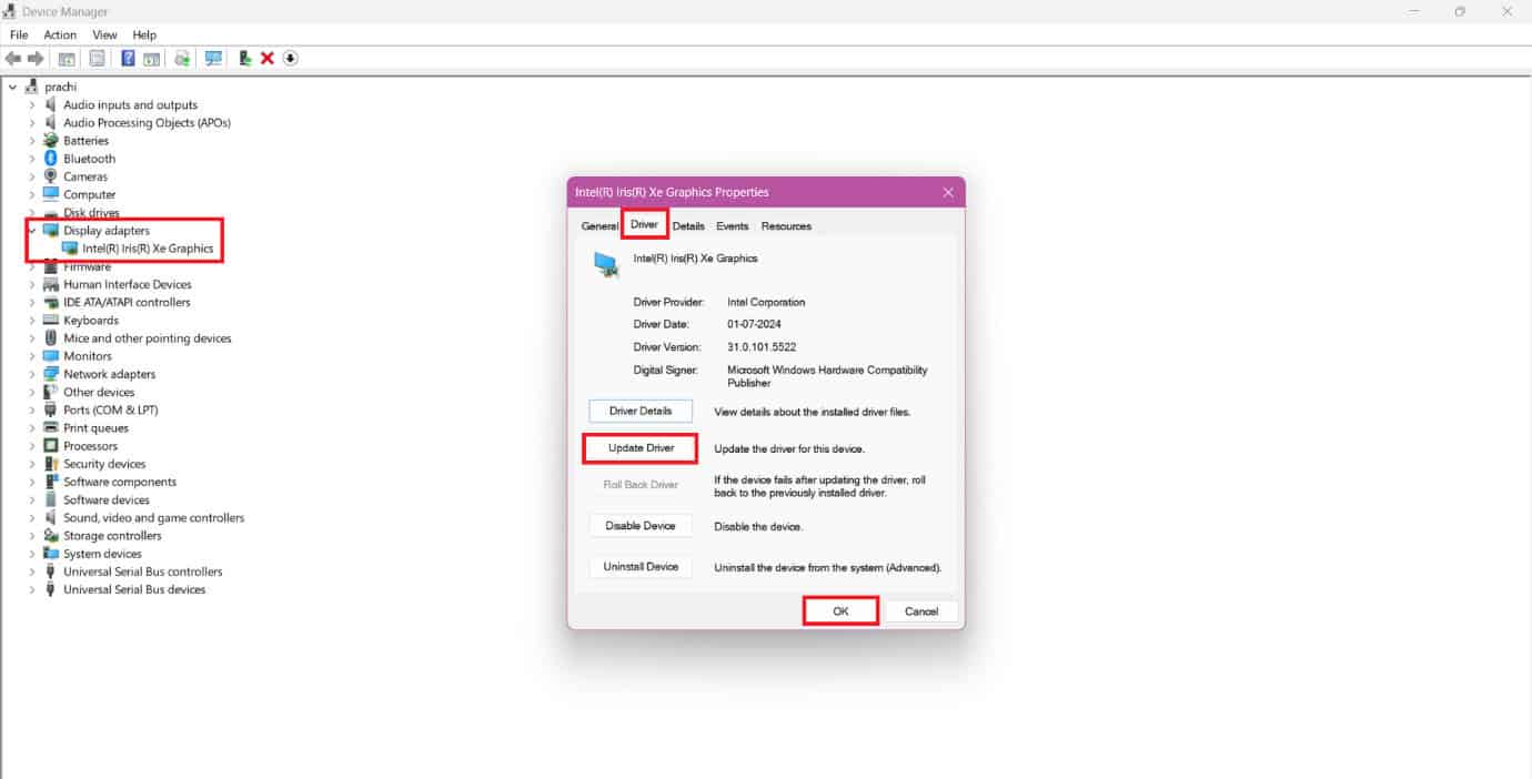 select Update Driver | Fix Acer Chromebook Display Issues